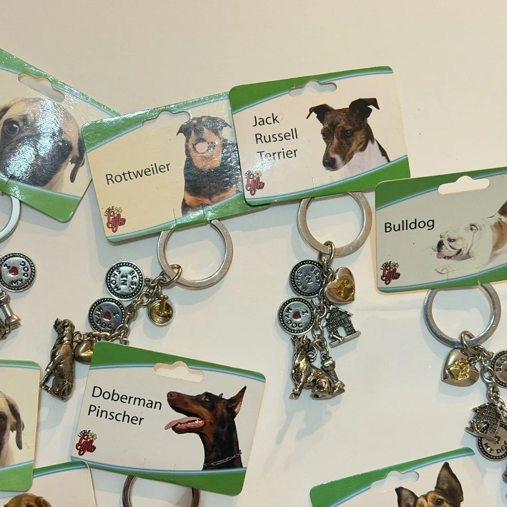 Cute! Dog Charm Pendant Silver Tone Keychains Pug Shepard Beagle Retriever Poodl